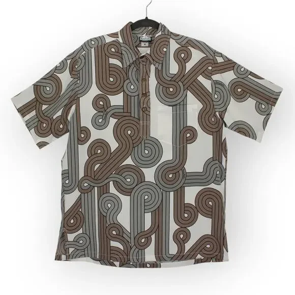 Medium MANUHEALI'I Aloha Hawaiian Shirt USA Retro Abstract Modern Art
